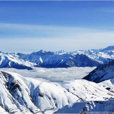 Panorama des Arves à 2000 m, rando raquettes, resto